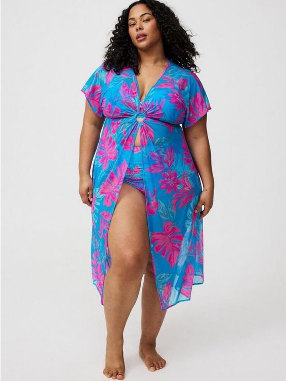 Torrid Tropical beach cover mesh O-ring swim cover-up flowy dress size: 3X
